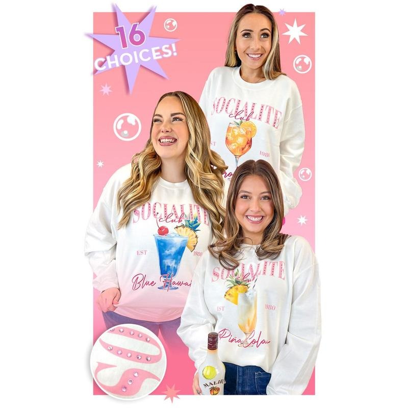 Socialite Drink Club Rhinestone Graphic Sweatshirt T-Shirts, Hoodie | UrbanDripWear.com