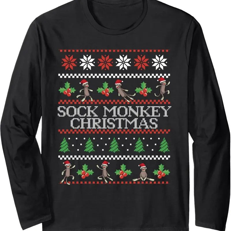 Sock Monkey Christmas Ugly Christmas Sweater Long Sleeve T-Shirt Hoodie, Sweatshirt | UrbanDripWear.com