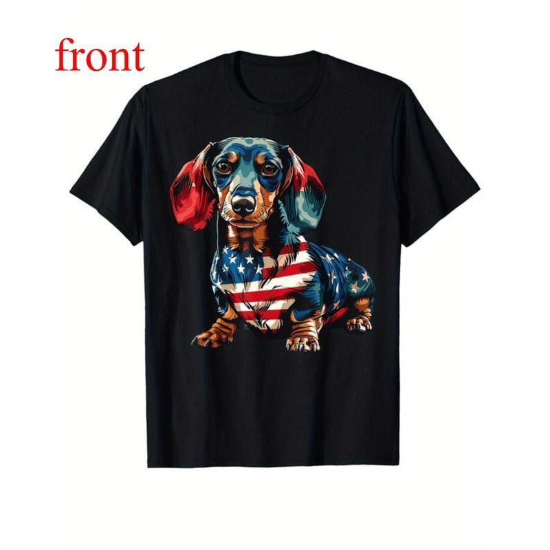 Soft Breathable Pure CottonT-Shirt - Dachshund Dog American Flag Short Sleeve for Men