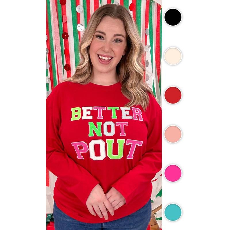 Soft Chenille Better Not Pout Boyfriend Long Sleeve T-Shirt Hoodie, Sweatshirt | UrbanDripWear.com