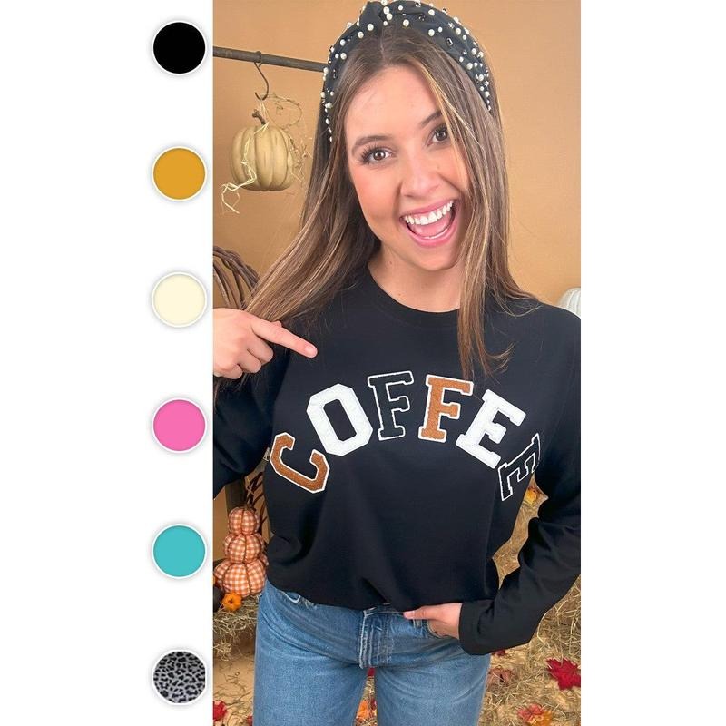 Soft Chenille Coffee Graphic Boyfriend Long Sleeve T-Shirt Hoodie, Sweatshirt | UrbanDripWear.com
