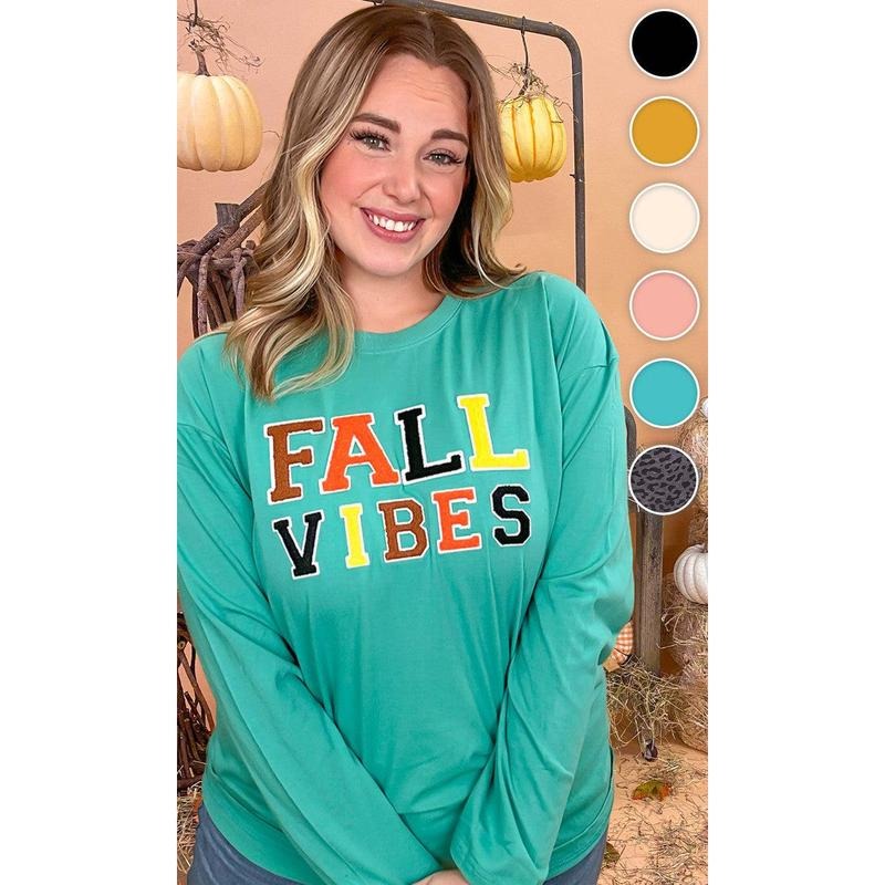 Soft Chenille Fall Vibes Graphic Boyfriend Long Sleeve T-Shirt Hoodie, Sweatshirt | UrbanDripWear.com