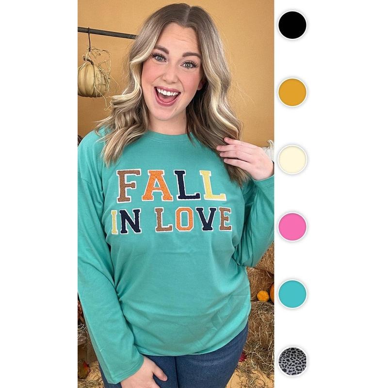 Soft Chenille Fall in Love Graphic Boyfriend Long Sleeve T-Shirt Hoodie, Sweatshirt | UrbanDripWear.com