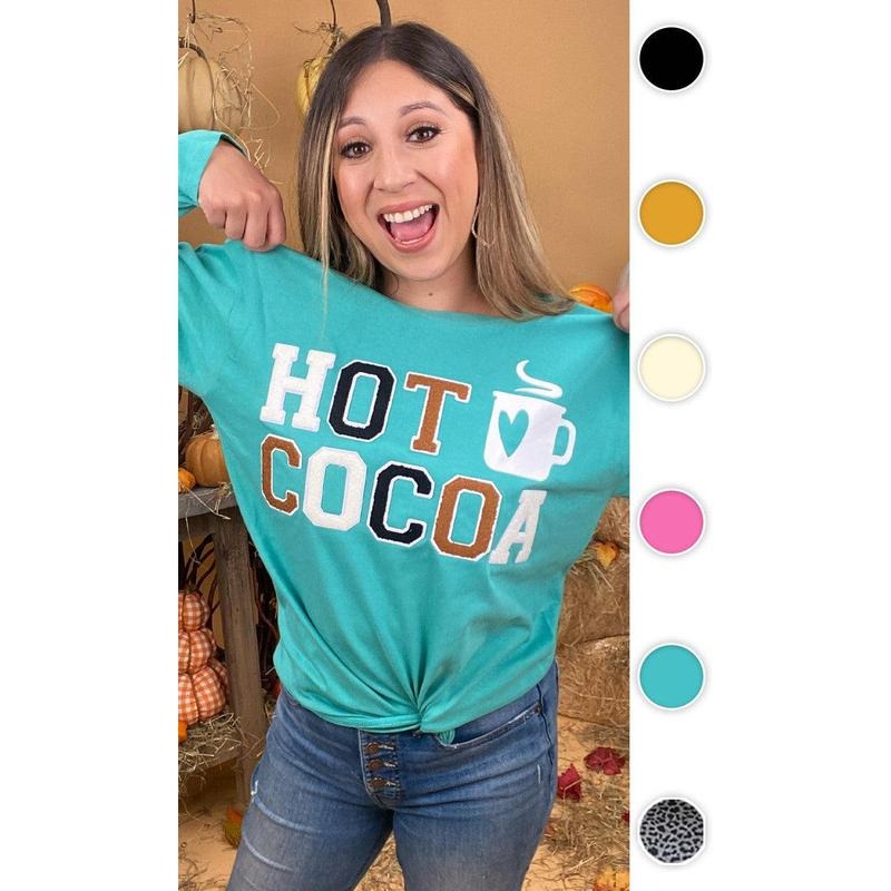 Soft Chenille Hot Cocoa Graphic Boyfriend Long Sleeve T-Shirt Hoodie, Sweatshirt | UrbanDripWear.com