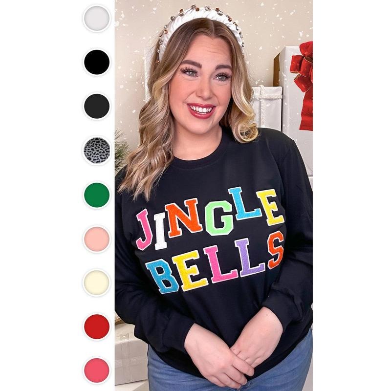 Soft Chenille Jingle Bells Graphic Long Sleeve T-Shirt Hoodie, Sweatshirt | UrbanDripWear.com