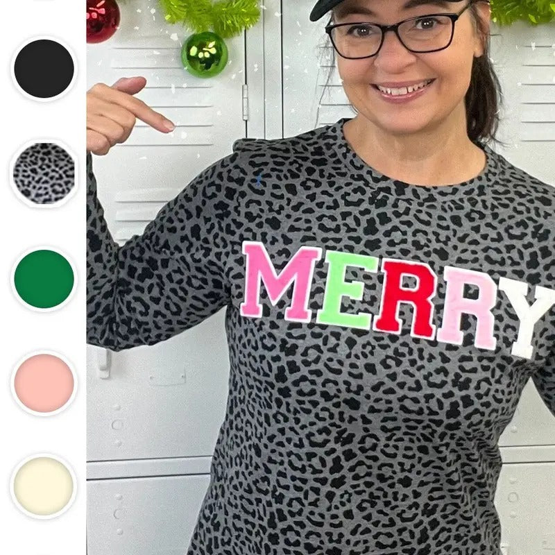 Soft Chenille Merry Graphic Long Sleeve T-Shirt Hoodie, Sweatshirt | UrbanDripWear.com