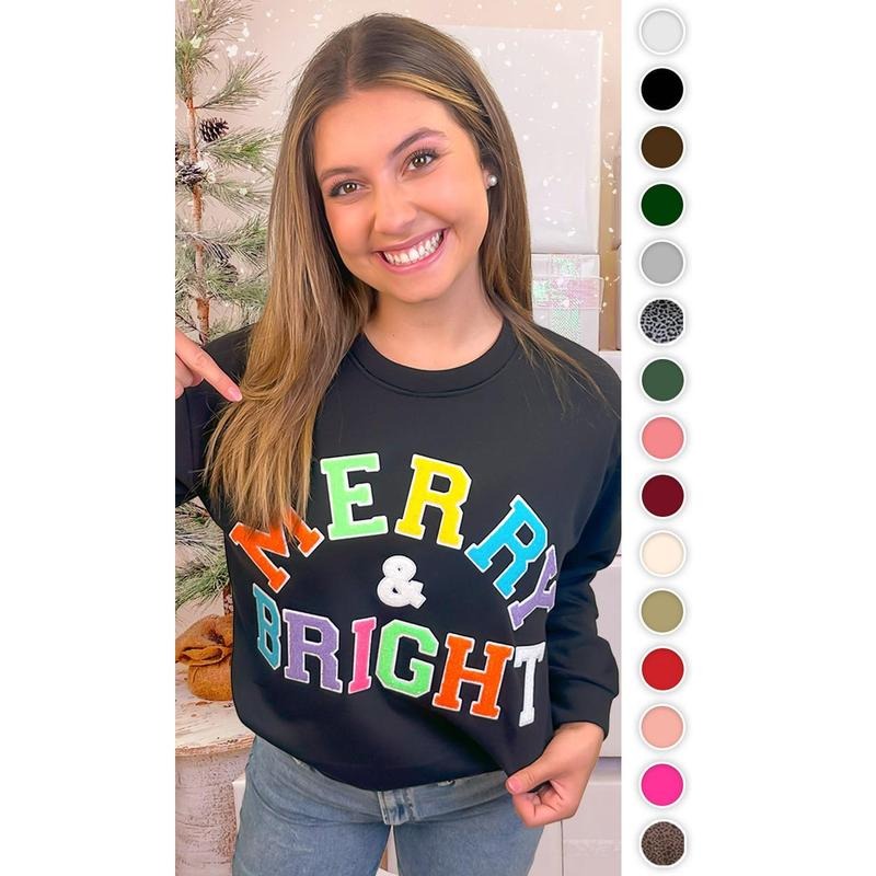 Soft Chenille Merry and Bright Graphic Sweatshirt T-Shirts, Hoodie | UrbanDripWear.com