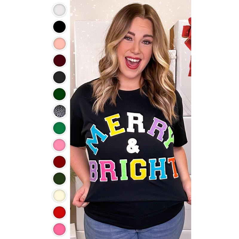Soft Chenille Merry and Bright Graphic T-Shirt Hoodie, Sweatshirt | UrbanDripWear.com