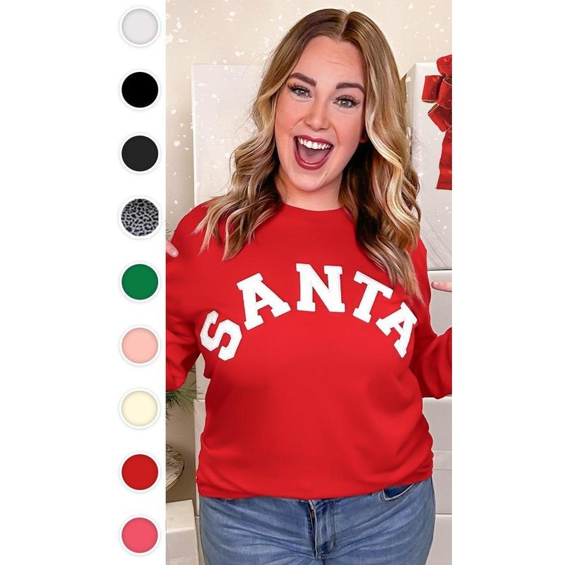 Soft Chenille Santa Graphic Long Sleeve T-Shirt Hoodie, Sweatshirt | UrbanDripWear.com