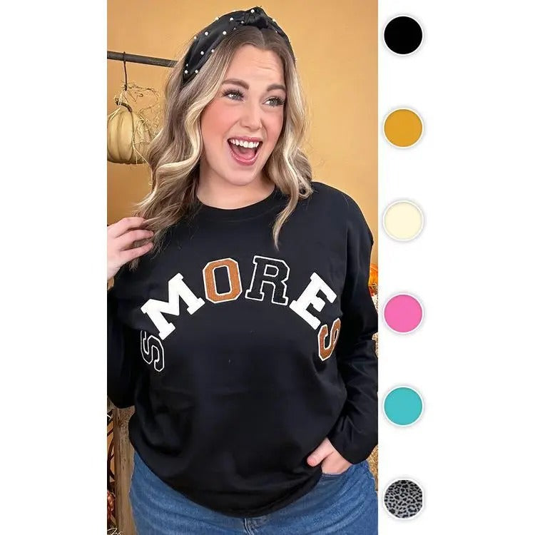 Soft Chenille Smores Graphic Boyfriend Long Sleeve T-Shirt Hoodie, Sweatshirt | UrbanDripWear.com