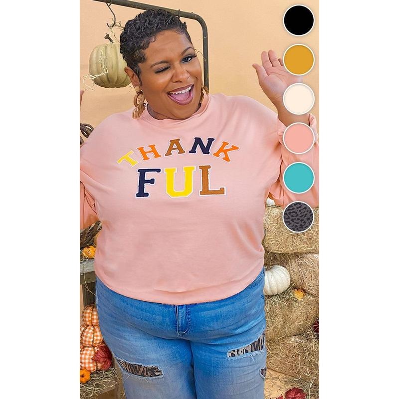 Soft Chenille Thankful Graphic Boyfriend Long Sleeve T-Shirt Hoodie, Sweatshirt | UrbanDripWear.com