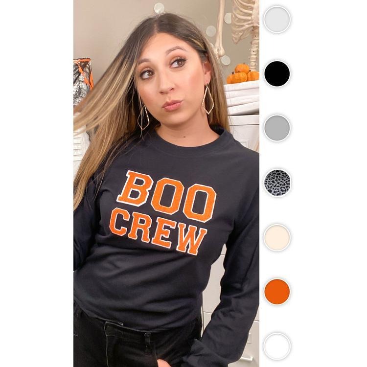 Soft Ideal Chenille Boo Crew Graphic Long Sleeve T-Shirt Hoodie, Sweatshirt | UrbanDripWear.com