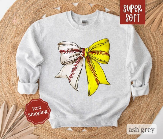 Softball And Baseball Bow Sweatshirt, Game Day Baseball Crewneck, Womens Sweatshirt, Fall Sweater