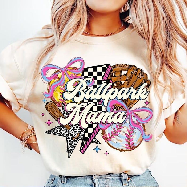 Softball Baseball Mama tshirt, Ballpark Vibes sweatshirt, Coquette Bow tshirt, Game Day T-Shirt Hoodie | UrbanDripWear.com
