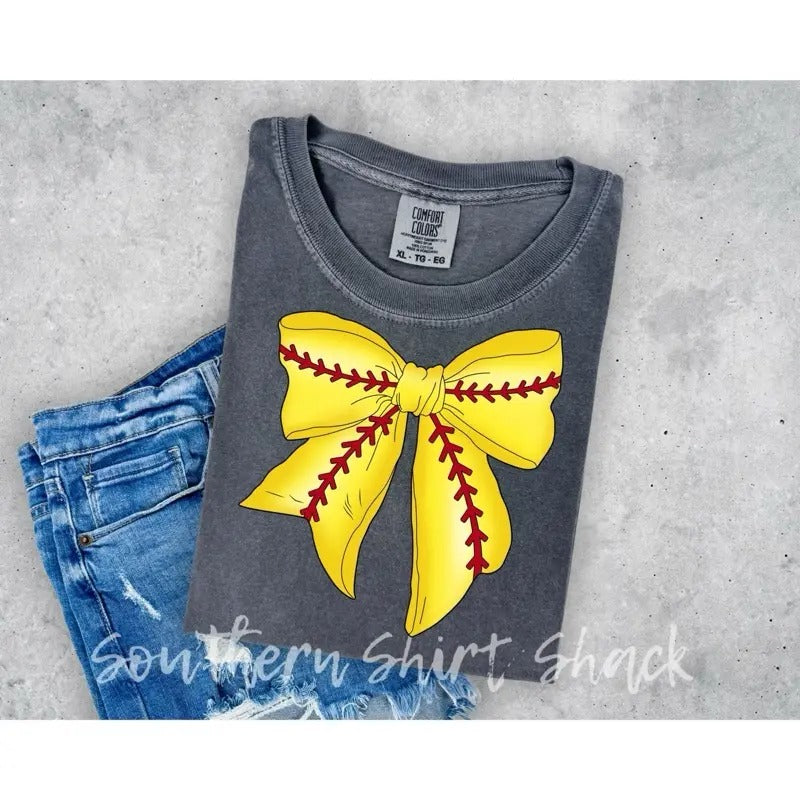 Softball Bow t shirt |  comfort colors shirt | softball season t shirt Hoodie, Sweatshirt | UrbanDripWear.com