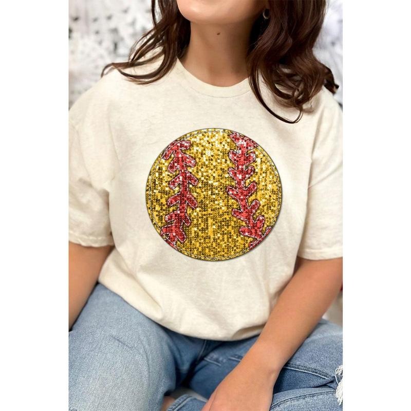 Softball Faux Sequin Transfer Short Sleeve Relaxed Fit T-Shirt Hoodie, Sweatshirt | UrbanDripWear.com