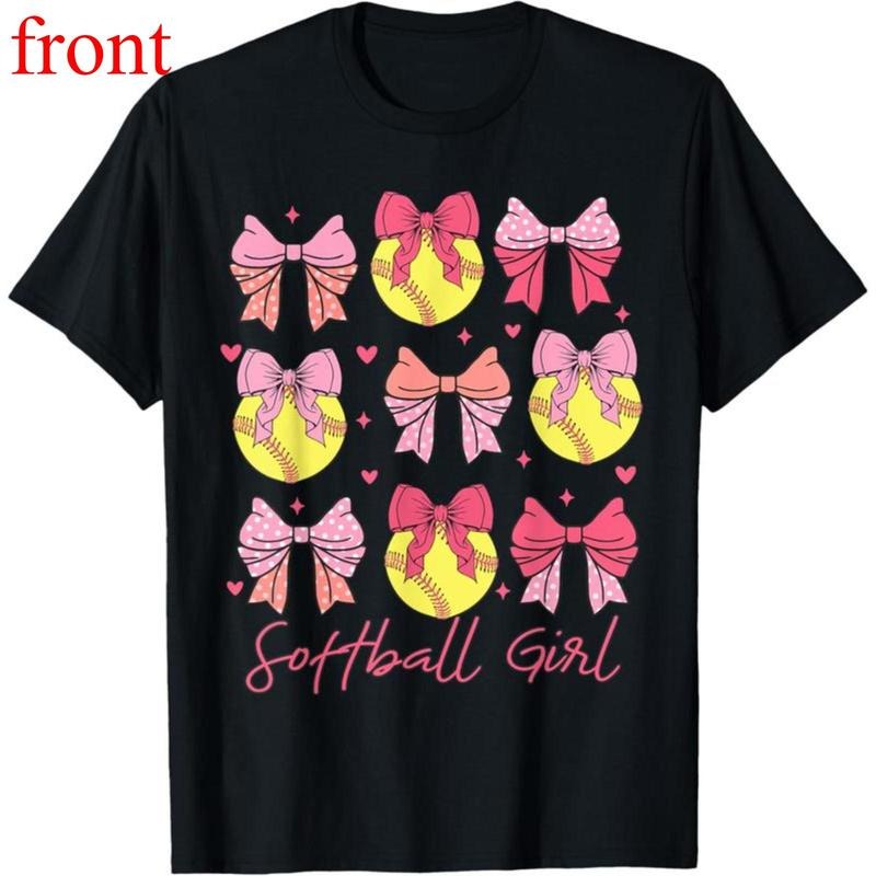 Softball Girl Softball Bow Women Summer Casual Shortsleeve Cotton T-Shirt Hoodie, Sweatshirt | UrbanDripWear.com