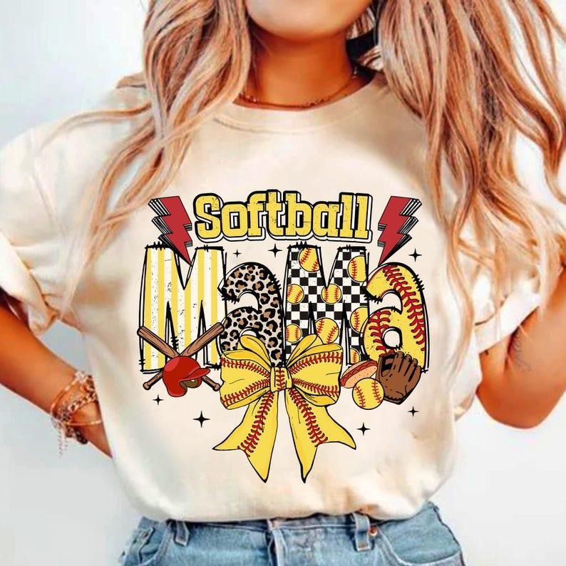 Softball Mama Shirt, Checkered Bow sweatshirt, Team Spirit, Game Day T-Shirt