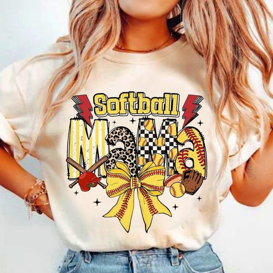 Softball Mama Shirt, Checkered Bow sweatshirt, Team Spirit, Game Day T-Shirt