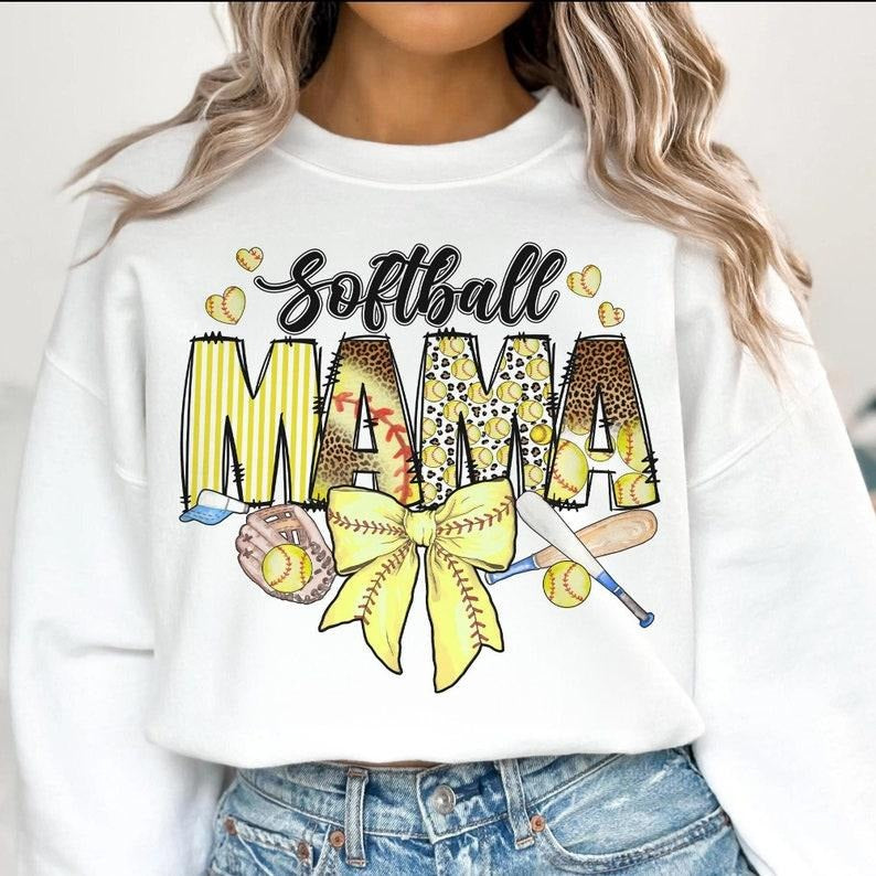 Softball Mama Sweatshirt Softball Coquette Game Day Softball Bow Checker Softball Mom Gift T-Shirts, Hoodie