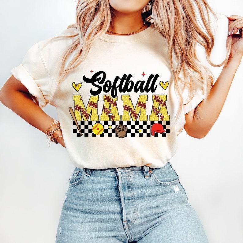 Softball Retro Mama tshirt, Checkered sweatshirt, Sports Game Day T-Shirt, mother's day gift Hoodie | UrbanDripWear.com