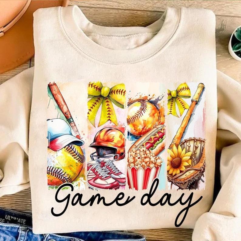 Softball Sweatshirt Game Day Softball Coquette Bow Softball Mama Brushstroke Softball Momstyle{n002}2 T-Shirts, Hoodie