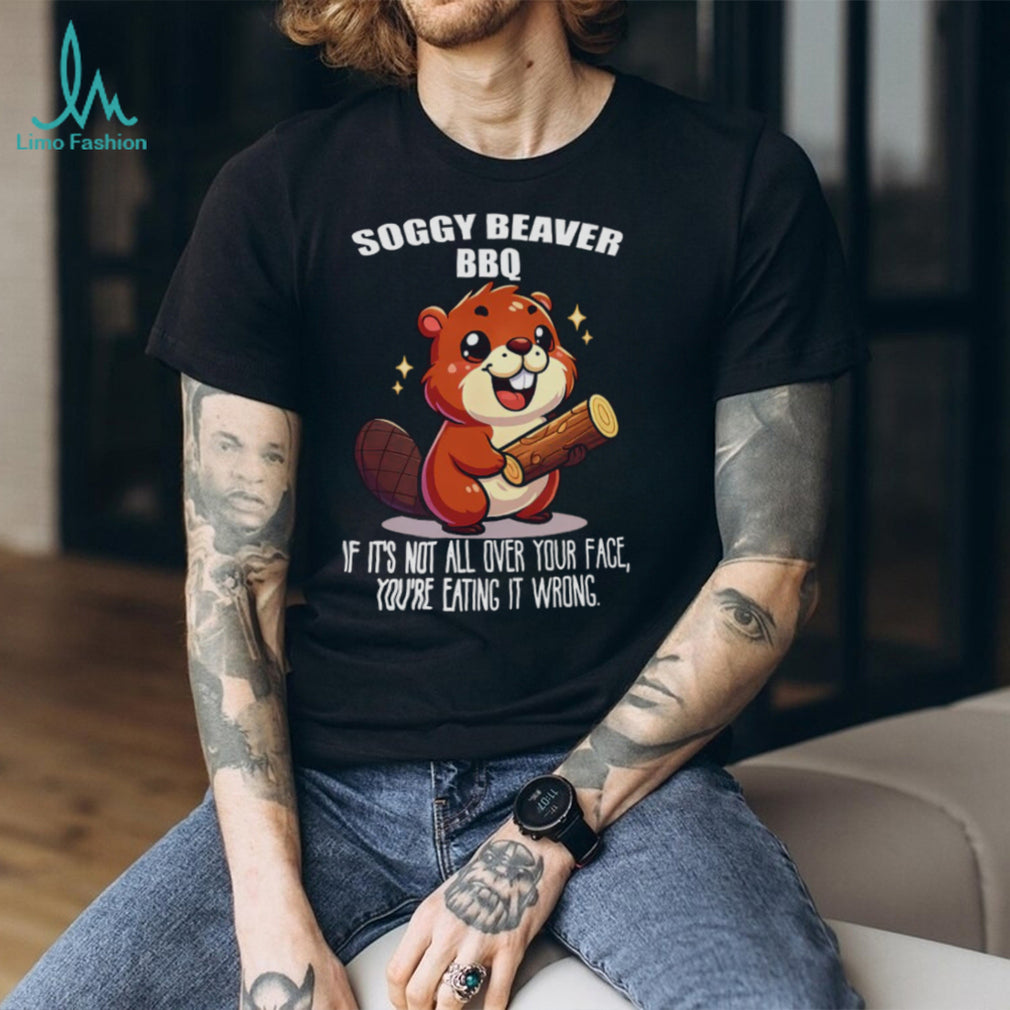 Soggy Beaver BBQ Funny Cartoon Beaver Messy Eater Graphic T Shirt