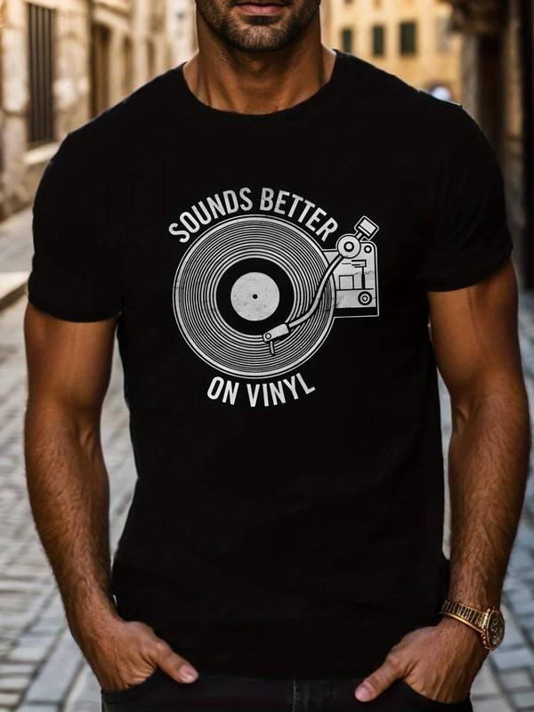 Sounds Better On Vinyl Print Tee Shirt, Tees For Men, Casual Short Sleeve T-shirt For Summer Graphic Streetwear Hoodie,...