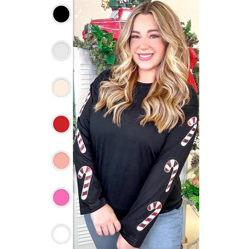 Sparkle Candy Cane Graphic Long Sleeve T-Shirt Hoodie, Sweatshirt | UrbanDripWear.com