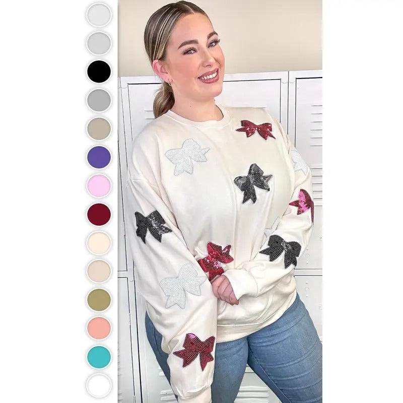 Sparkle Sequin Bow Graphic Sweatshirt T-Shirts, Hoodie | UrbanDripWear.com