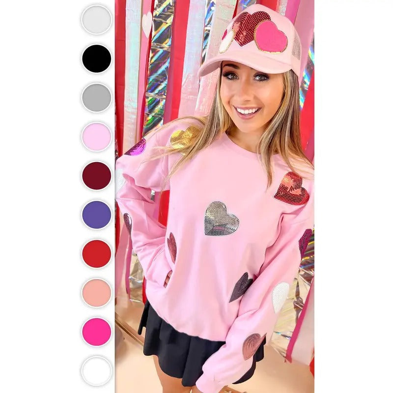 Sparkle Sequin Valentine Heart Graphic Sweatshirt T-Shirts, Hoodie | UrbanDripWear.com