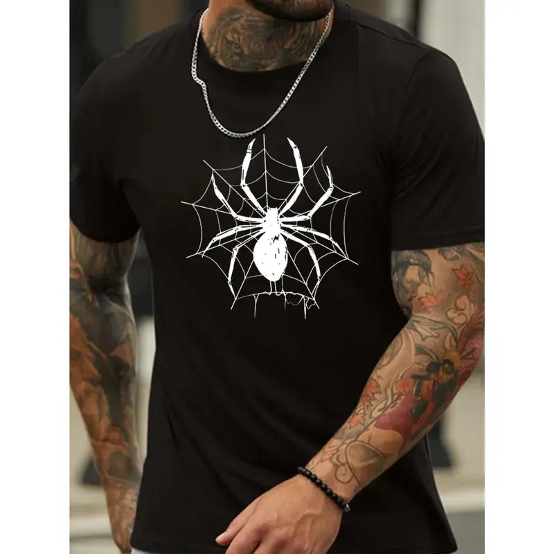 Spider Print T Shirt, Tees For Men, Casual Short Sleeve T-shirt For Summer Made in USA Hoodie, Sweatshirt | UrbanDripWear.com