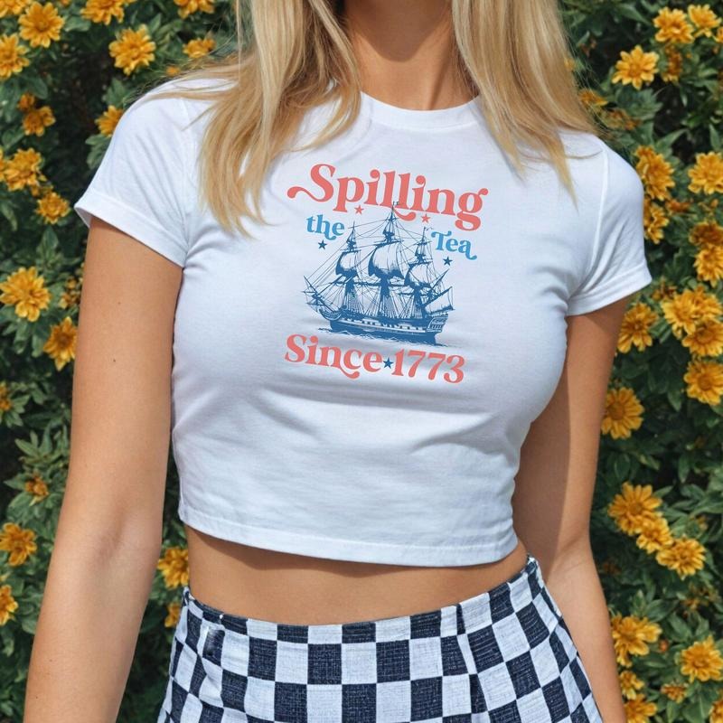 Spilling the Tea Since 1773 4th of July Baby Tee Shirt, Trendy Patriotic American USA Tshirt, Patriotic 4th of July Baby...