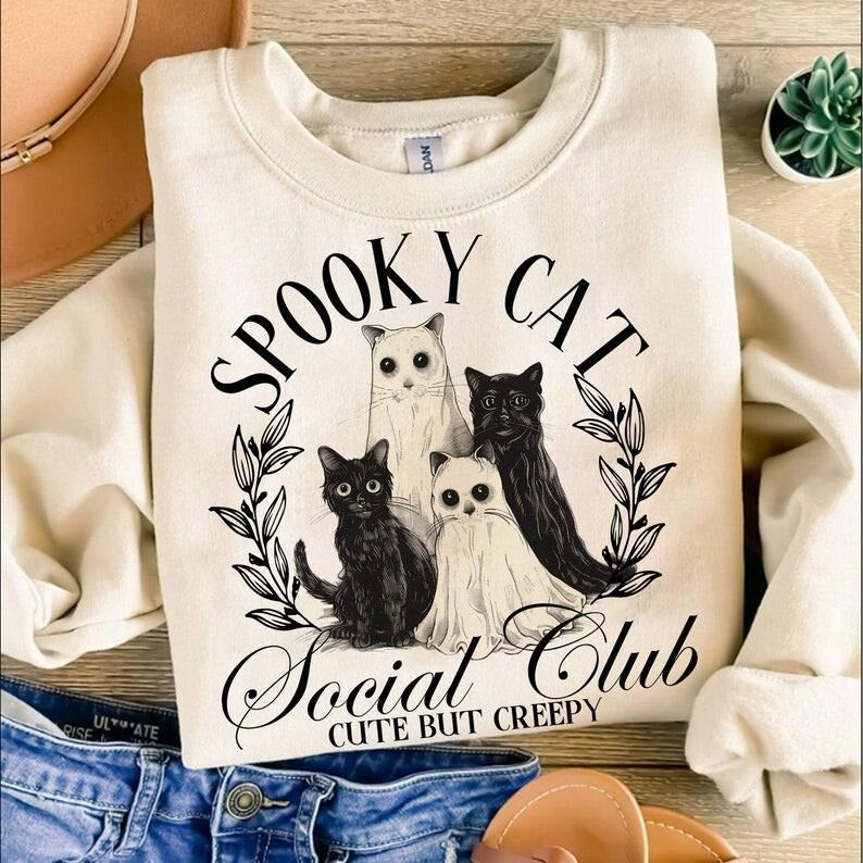 Spooky Cat Social Club Shirt, Ghots Cat Shirt, retro halloween Shirt, trending Shirt, Gothic Shirt, black cat Shirt, Cat...