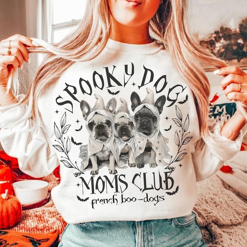 Spooky Dog Moms Club Shirt, French boo-dog Shirt, retro halloween Shirt, french bulldog Shirt, dog mom Shirt, halloween...