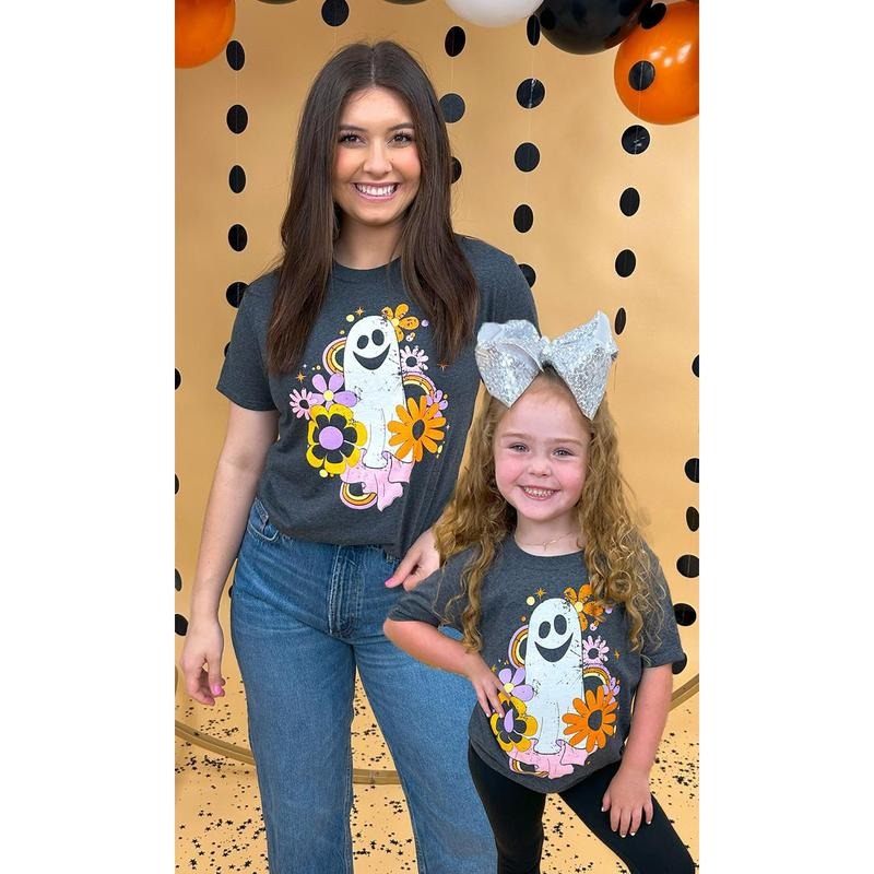 Spooky Groovy Vibes Graphic T-Shirt - Distressed Halloween Ghost Tee - Black Heather Hoodie, Sweatshirt | UrbanDripWear.com
