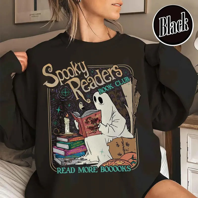 Spooky Reader Book Club Sweatshirt, Acotar Bookish Halloween T-Shirt, SJM Book Reader Sweater, Ghost Reading Acotar...