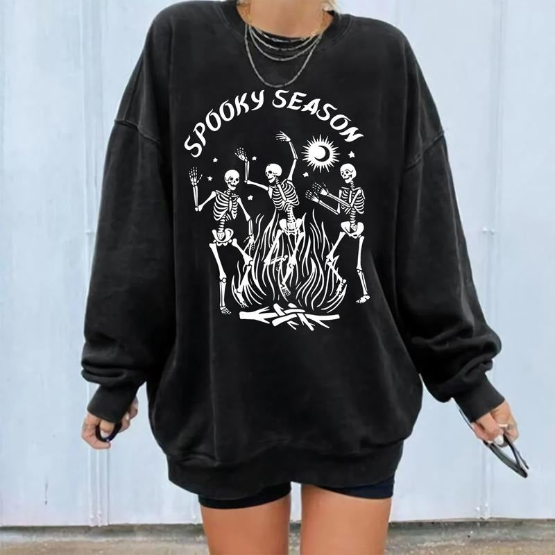 Spooky Season Halloween Sweatshirt, Skeleton Dancing Halloween Shirt, Skeleton Spooky Season Sweater, Scary Skeleton...