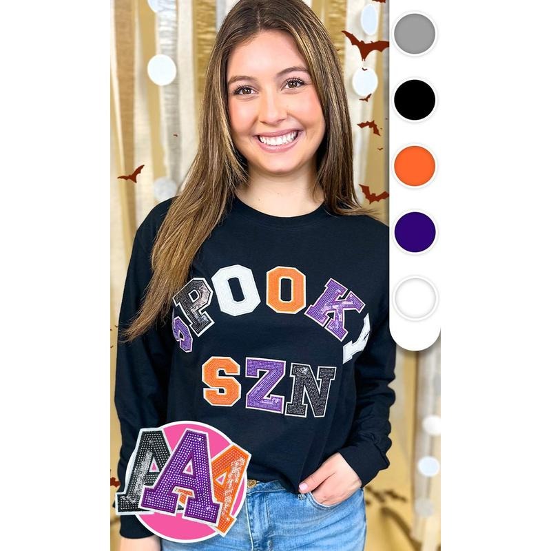 Spooky Season Sequin Graphic Long Sleeve T-Shirt Hoodie, Sweatshirt | UrbanDripWear.com