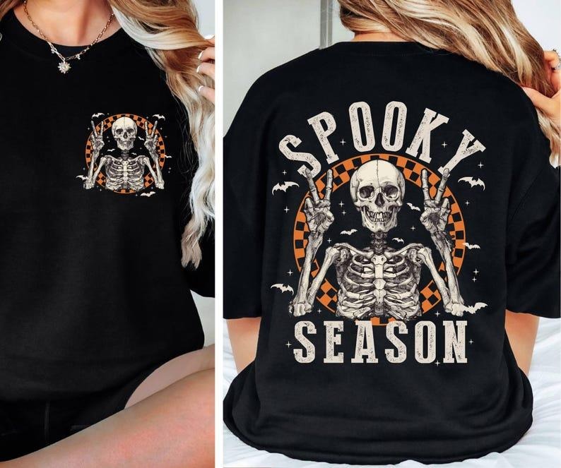 Spooky Season Sweatshirt,Retro Halloween Skeleton Sweatshirt,Women Halloween Party Sweatshirt,Gift For Halloween,Fall...