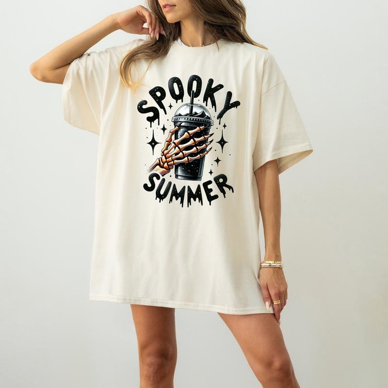 Spooky Summer Shirt Summer Vibes Skeleton Shirt Coffee Lover Shirt Trendy Shirt Skeleton Hand Shirt Summer Shirt Spooky...