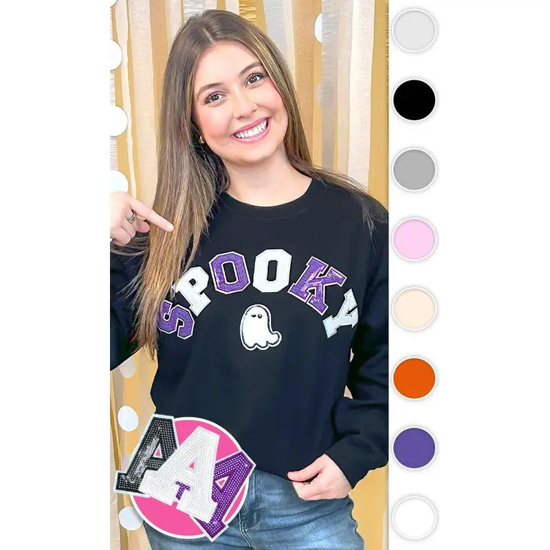 Spooky with Ghost Sequin Graphic Sweatshirt T-Shirts, Hoodie | UrbanDripWear.com