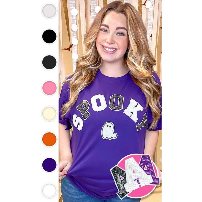 Spooky with Ghost Sequin Graphic T-Shirt Hoodie, Sweatshirt | UrbanDripWear.com