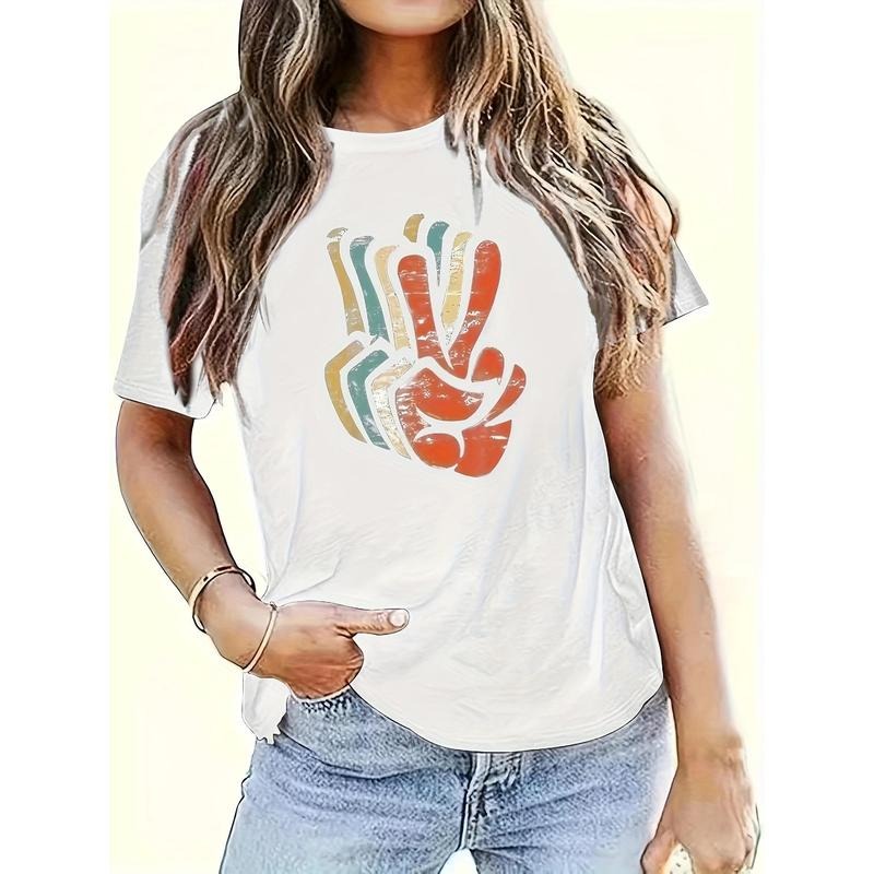 [Spring Summer Graphic Print Tee] Graphic Print T-shirt, Casual Short Sleeve Crew Neck Top For Spring & Summer, Women's...