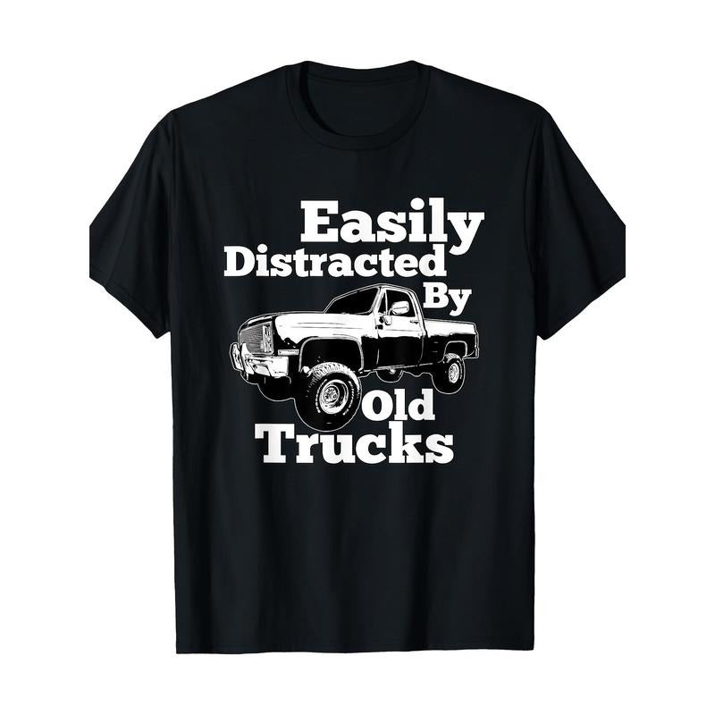Square Body Easily Distracted By Old Trucks Squarebody T-Shirt - 220g made in usa Hoodie, Sweatshirt | UrbanDripWear.com