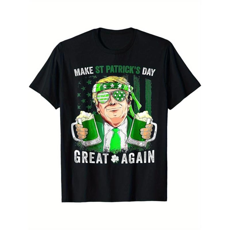 St. Patrick'S Day Print, Men'S Cotton Valentine'S Day T-shirt, Graphic Tee Men'S Outdoor Clothes, Men'S Clothing, Casual...