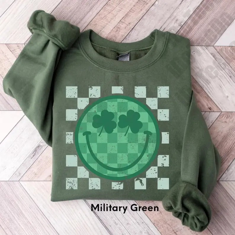 St Patrick's Checker Smiley Hoodie and Sweater; T-shirts Sweatshirt | UrbanDripWear.com