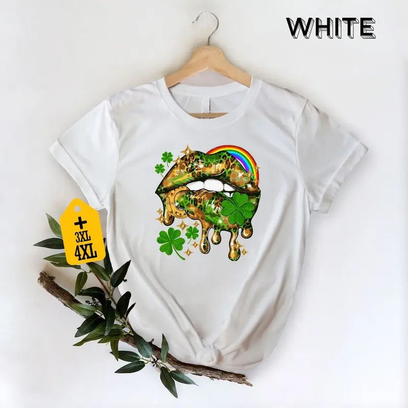 St Patrick's Day Leopard Lips T-Shirt, Irish Gift, Rainbow Shirt, Funny Drinking Shirt, St Pattys Day Shirt, Happy St...