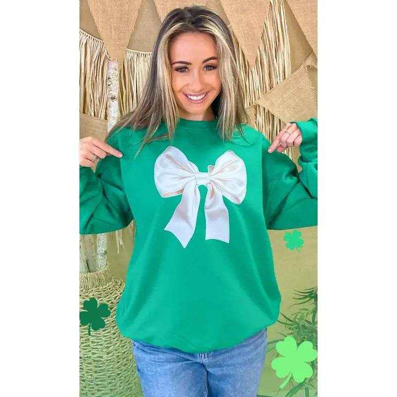 St Patricks Day Satin Bow Graphic Sweatshirt T-Shirts, Hoodie | UrbanDripWear.com