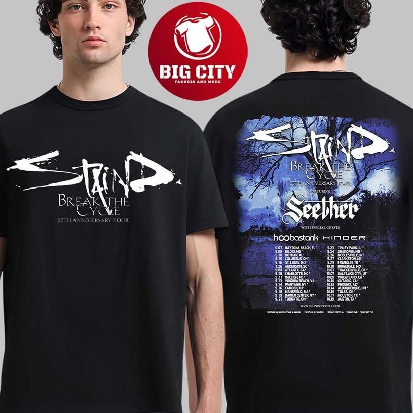 Staind Break The Cycle 25th Anniversary Tour North America City Dates Two Sided Shirt